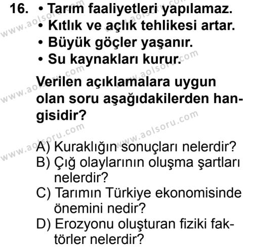 Coğrafya 4 Dersi 2013-2014 Yılı 1. Dönem Sınavı 16. Soru