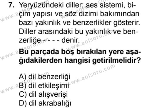 Dil ve Anlatım 1 Dersi 2016-2017 Yılı 1. Dönem Sınavı 7. Soru