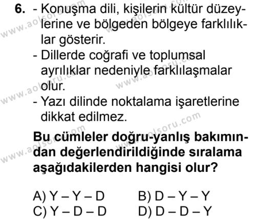 Dil ve Anlatım 1 Dersi 2017-2018 Yılı 1. Dönem Sınavı 6. Soru