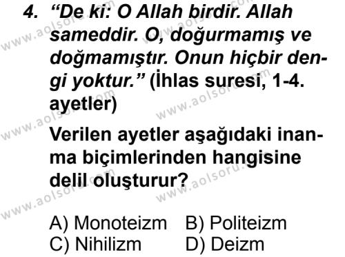 Din Kültürü ve Ahlak Bilgisi 1 Dersi 2012 - 2013 Yılı 1. Dönem Sınav Soruları 4. Soru