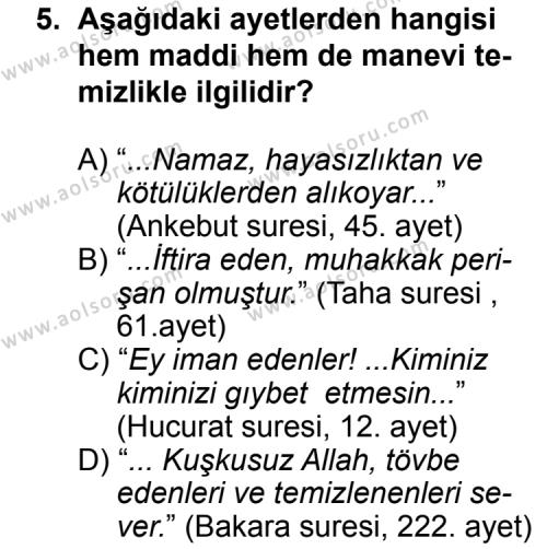 Din Kültürü ve Ahlak Bilgisi 1 Dersi 2012-2013 Yılı 1. Dönem Sınavı 5. Soru