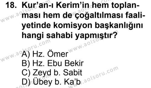 Din Kültürü ve Ahlak Bilgisi 1 Dersi 2012-2013 Yılı 1. Dönem Sınavı 18. Soru