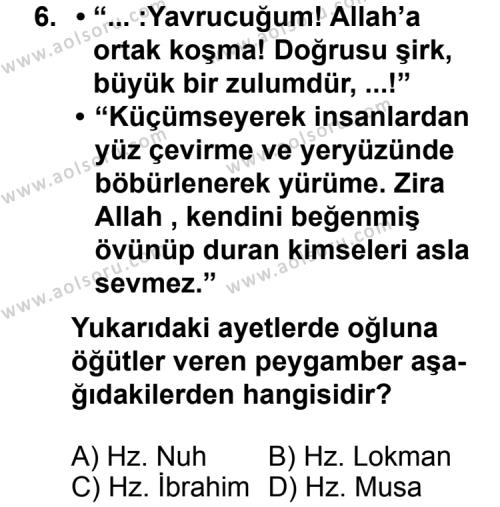Din Kültürü ve Ahlak Bilgisi 2 Dersi 2013-2014 Yılı 2. Dönem Sınavı 6. Soru