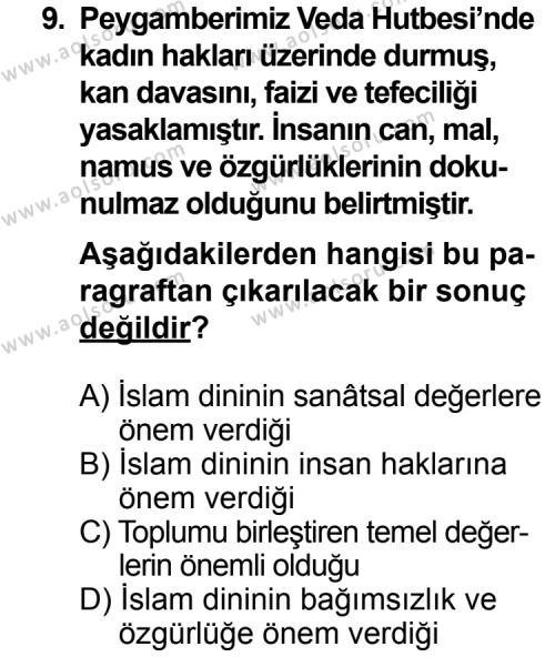 Din Kültürü ve Ahlak Bilgisi 2 Dersi 2013-2014 Yılı 3. Dönem Sınavı 9. Soru