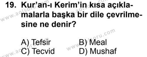 Din Kültürü ve Ahlak Bilgisi 3 Dersi 2012-2013 Yılı 1. Dönem Sınavı 19. Soru