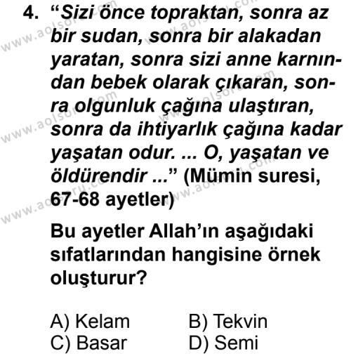 Din Kültürü ve Ahlak Bilgisi 3 Dersi 2012 - 2013 Yılı 2. Dönem Sınav Soruları 4. Soru