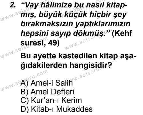 Din Kültürü ve Ahlak Bilgisi 3 Dersi 2012 - 2013 Yılı Ek Sınav Soruları 2. Soru