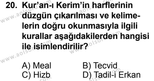 Din Kültürü ve Ahlak Bilgisi 3 Dersi 2013-2014 Yılı 1. Dönem Sınavı 20. Soru