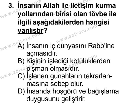 Din Kültürü ve Ahlak Bilgisi 3 Dersi 2013 - 2014 Yılı 3. Dönem Sınav Soruları 3. Soru