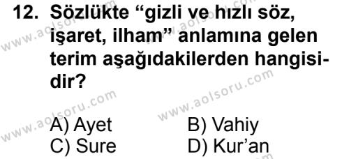 Din Kültürü ve Ahlak Bilgisi 4 Dersi 2012-2013 Yılı 1. Dönem Sınavı 12. Soru