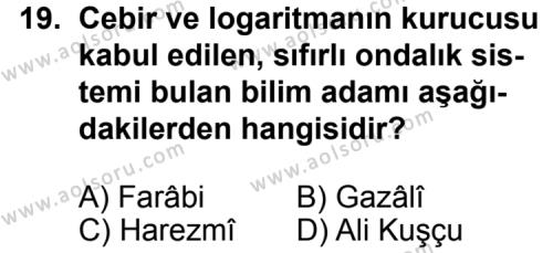 Din Kültürü ve Ahlak Bilgisi 4 Dersi 2012-2013 Yılı 1. Dönem Sınavı 19. Soru