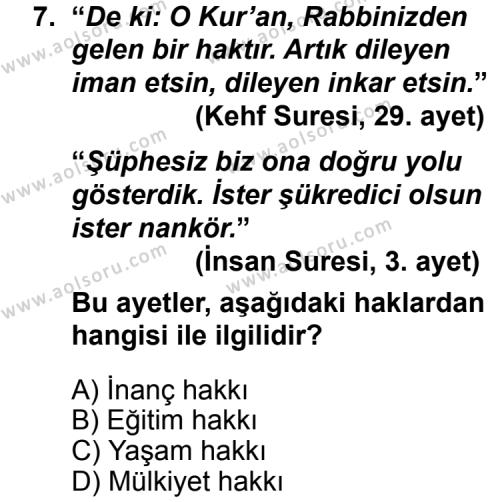 Din Kültürü ve Ahlak Bilgisi 4 Dersi 2014-2015 Yılı 1. Dönem Sınavı 7. Soru