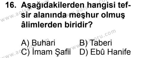 Din Kültürü ve Ahlak Bilgisi 4 Dersi 2015-2016 Yılı 1. Dönem Sınavı 16. Soru