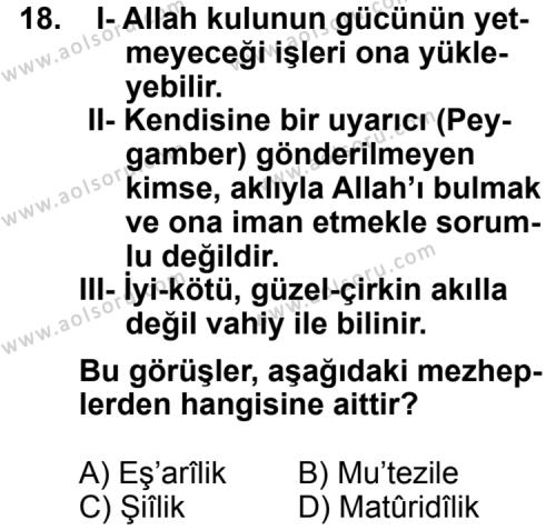 Din Kültürü ve Ahlak Bilgisi 5 Dersi 2011-2012 Yılı 1. Dönem Sınavı 18. Soru