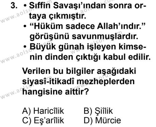 Din Kültürü ve Ahlak Bilgisi 5 Dersi 2011 - 2012 Yılı 3. Dönem Sınav Soruları 3. Soru