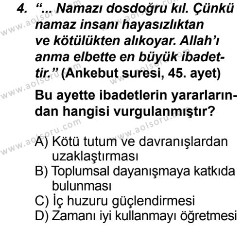 Din Kültürü ve Ahlak Bilgisi 5 Dersi 2012 - 2013 Yılı 3. Dönem Sınav Soruları 4. Soru