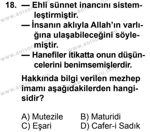 Din Kültürü ve Ahlak Bilgisi 5 Dersi 2013-2014 Yılı 3. Dönem Sınavı 18. Soru