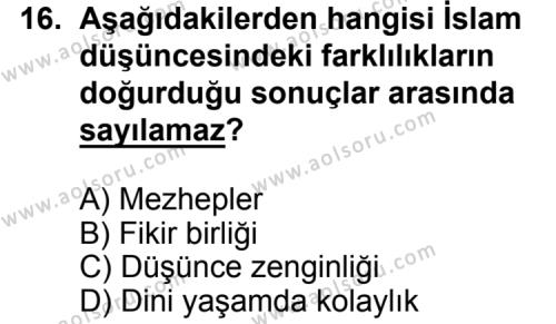 Din Kültürü ve Ahlak Bilgisi 5 Dersi 2015-2016 Yılı 1. Dönem Sınavı 16. Soru