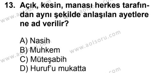 Din Kültürü ve Ahlak Bilgisi 5 Dersi 2016-2017 Yılı 1. Dönem Sınavı 13. Soru