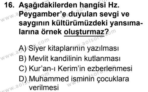 Din Kültürü ve Ahlak Bilgisi 5 Dersi 2019-2020 Yılı 1. Dönem Sınavı 16. Soru