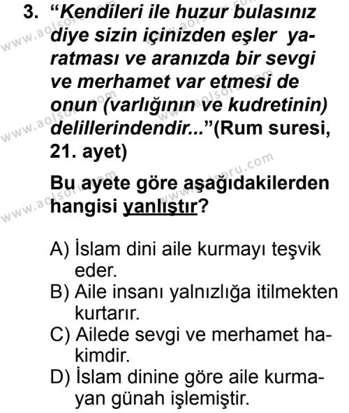 Din Kültürü ve Ahlak Bilgisi 6 Dersi 2012 - 2013 Yılı 2. Dönem Sınav Soruları 3. Soru