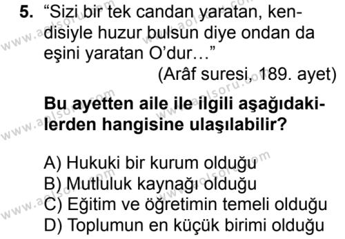 Din Kültürü ve Ahlak Bilgisi 6 Dersi 2017-2018 Yılı 1. Dönem Sınavı 5. Soru