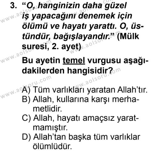 Din Kültürü ve Ahlak Bilgisi 7 Dersi 2012 - 2013 Yılı 3. Dönem Sınav Soruları 3. Soru