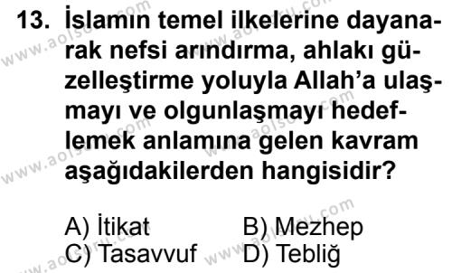 Din Kültürü ve Ahlak Bilgisi 7 Dersi 2013-2014 Yılı 2. Dönem Sınavı 13. Soru