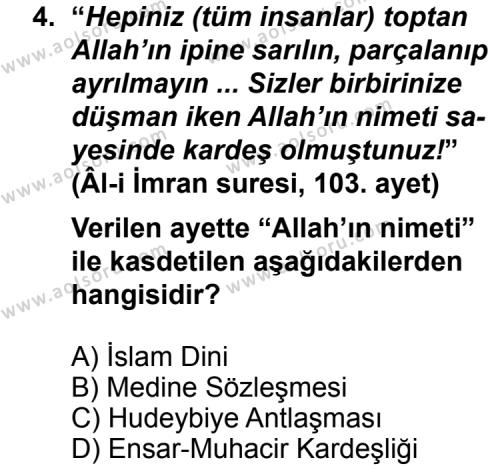 Din Kültürü ve Ahlak Bilgisi 8 Dersi 2012 - 2013 Yılı 2. Dönem Sınav Soruları 4. Soru