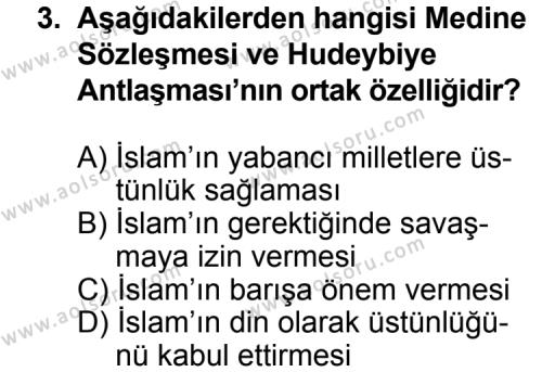 Din Kültürü ve Ahlak Bilgisi 8 Dersi 2013 - 2014 Yılı 1. Dönem Sınav Soruları 3. Soru