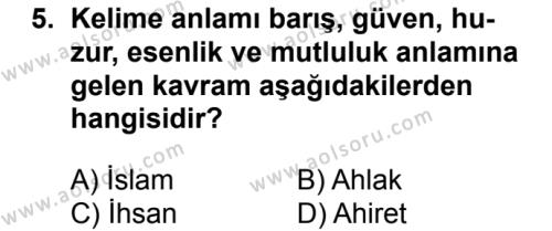 Din Kültürü ve Ahlak Bilgisi 8 Dersi 2017-2018 Yılı 1. Dönem Sınavı 5. Soru