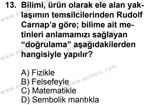 Felsefe 1 Dersi 2014-2015 Yılı 2. Dönem Sınavı 13. Soru