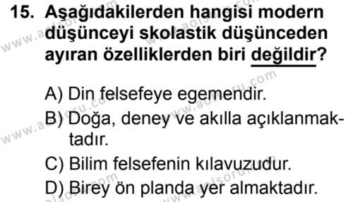 Felsefe 3 Dersi 2019-2020 Yılı 1. Dönem Sınavı 15. Soru