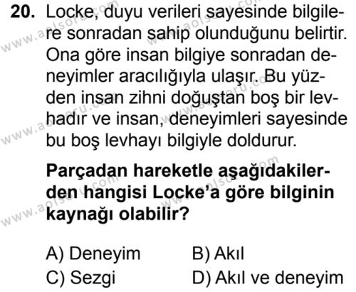 Felsefe 4 Dersi 2019-2020 Yılı 1. Dönem Sınavı 20. Soru