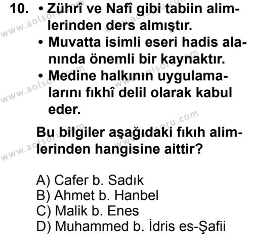 Fıkıh 1 Dersi 2014-2015 Yılı 1. Dönem Sınavı 10. Soru