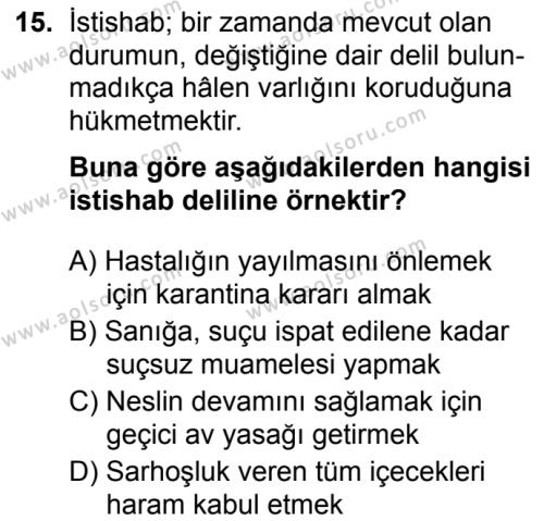 Fıkıh 1 Dersi 2019-2020 Yılı 1. Dönem Sınavı 15. Soru