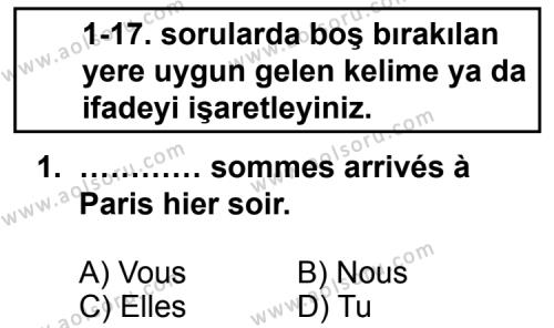 Fransızca 1 Dersi 2012 - 2013 Yılı 2. Dönem Sınav Soruları 1. Soru