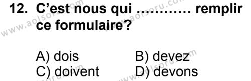 Fransızca 2 Dersi 2012-2013 Yılı 2. Dönem Sınavı 12. Soru