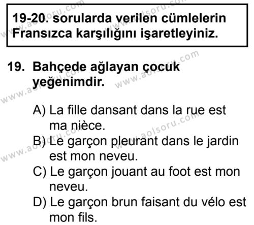 Fransızca 3 Dersi 2016-2017 Yılı 1. Dönem Sınavı 19. Soru