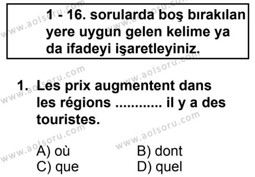Fransızca 5 Dersi 2012 - 2013 Yılı 1. Dönem Sınav Soruları 1. Soru