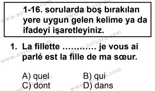 Fransızca 5 Dersi 2012 - 2013 Yılı 2. Dönem Sınav Soruları 1. Soru