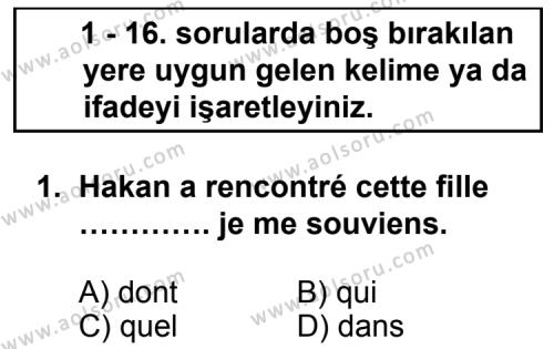 Fransızca 5 Dersi 2012 - 2013 Yılı 3. Dönem Sınav Soruları 1. Soru