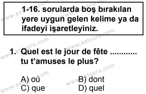 Fransızca 5 Dersi 2013 - 2014 Yılı 2. Dönem Sınav Soruları 1. Soru
