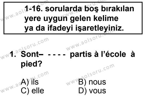 Fransızca 5 Dersi 2015 - 2016 Yılı 1. Dönem Sınav Soruları 1. Soru