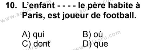 Fransızca 5 Dersi 2015-2016 Yılı 2. Dönem Sınavı 10. Soru