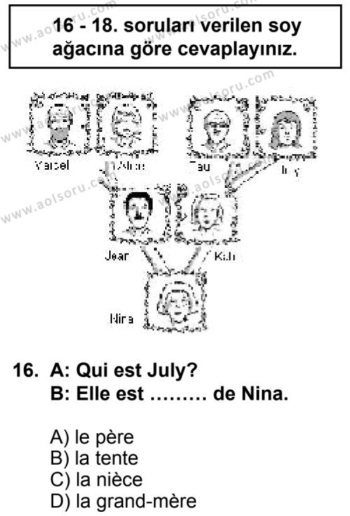 Fransızca 6 Dersi 2011-2012 Yılı 2. Dönem Sınavı 16. Soru