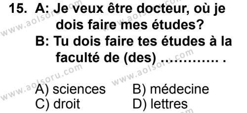 Fransızca 6 Dersi 2011-2012 Yılı 3. Dönem Sınavı 15. Soru