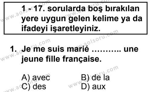 Fransızca 6 Dersi 2012 - 2013 Yılı Ek Sınav Soruları 1. Soru