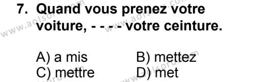 Fransızca 6 Dersi 2015-2016 Yılı 2. Dönem Sınavı 7. Soru