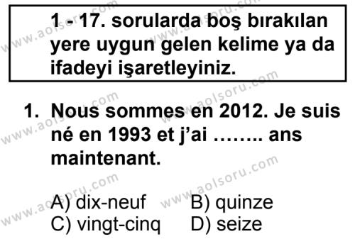 Fransızca 7 Dersi 2011 - 2012 Yılı 2. Dönem Sınav Soruları 1. Soru